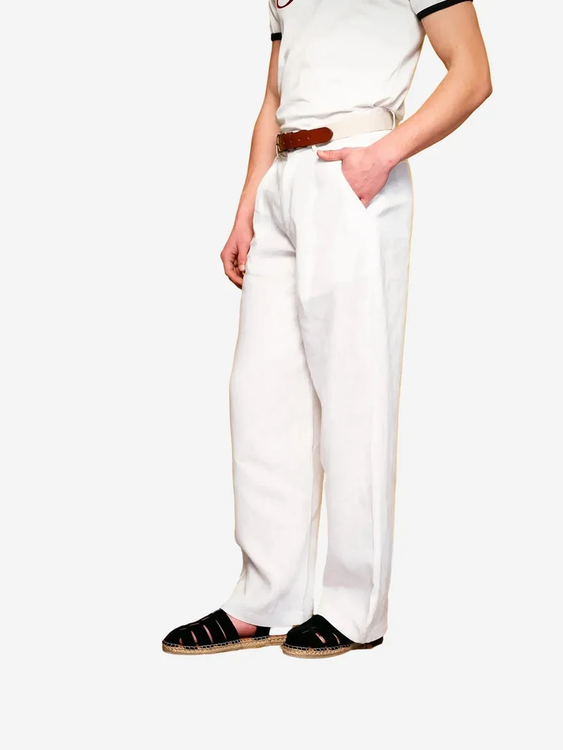 Giesto White GIESTO Regular Fit Pleated Linen Pants for Men | Best Price UAE